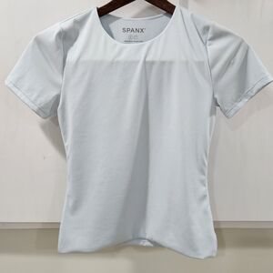Spanx Womens Top S Smoothing Jersey Crew Tee T-shirt Sky Blue SS Compression